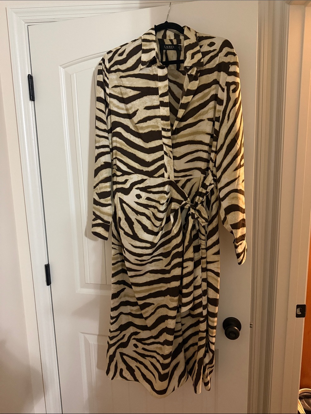 Lauren Ralph Lauren Zebra-Print Wrap Midi Dress in Cream and Brown